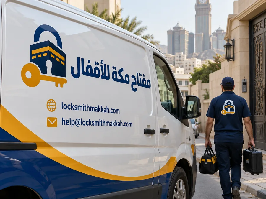 فني يفحص أسطوانة قفل باب ويوضح موضع الخلل قبل الاستبدال